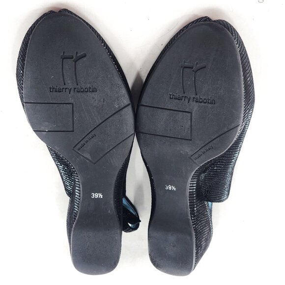 THIERRY RABOTIN Cherri Black Suede Peep Toe Slingback Wedge Sandals - Picture 7 of 7